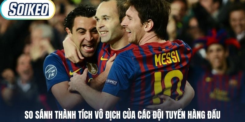 So sánh thành tích vô địch của các đội tuyển hàng đầu